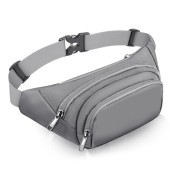 JAUSFETS Grey Large Capacity Waist Pack, 3 Pockets, Waterproof Running Belt