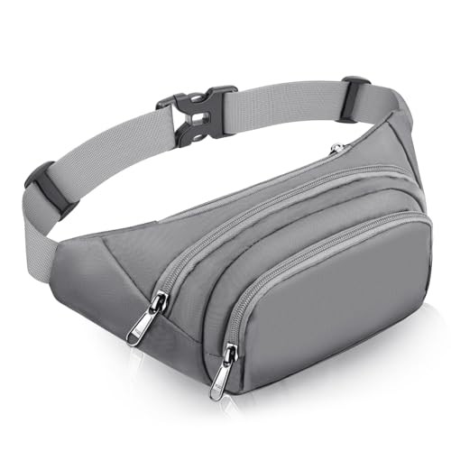 JAUSFETS Grey Large Capacity Waist Pack, 3 Pockets, Waterproof Running Belt