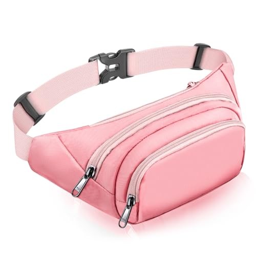 JAUSFETS Large Capacity Waist Pack, 3 Pockets, Light Pink
