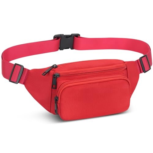 Qinlov Red Adjustable Waist Fanny Pack for Running, Hiking and Travel