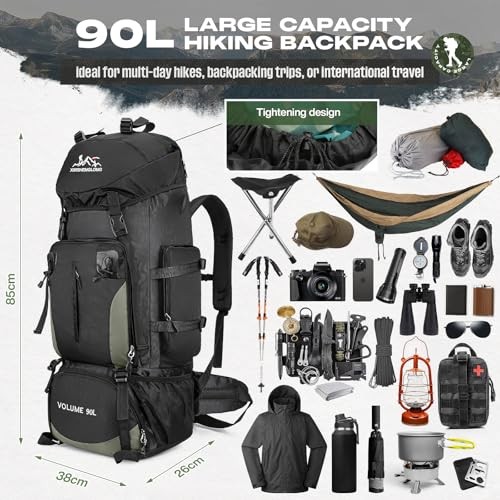 Byjogger 90L Waterproof Hiking Backpack, Large Capacity Multi-Compartment Rucksack for Camping and Trekking-1