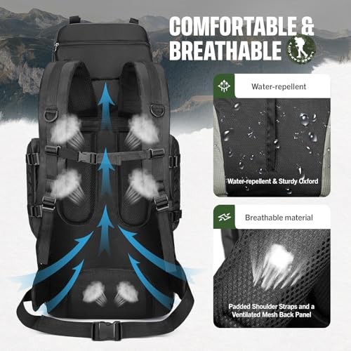 Byjogger 90L Waterproof Hiking Backpack, Large Capacity Multi-Compartment Rucksack for Camping and Trekking-2