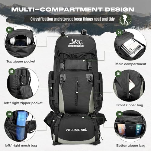 Byjogger 90L Waterproof Hiking Backpack, Large Capacity Multi-Compartment Rucksack for Camping and Trekking-4