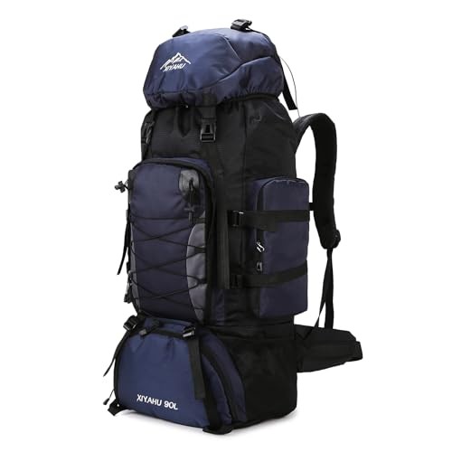 CINGHI LUSSO 90L Hiking Backpack, Waterproof Rucksack, Dark Blue