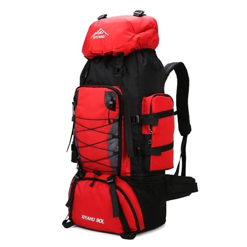 CINGHI LUSSO 90L Hiking Backpack, Red, Waterproof Rucksack