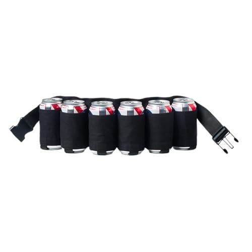 Daryunk Portable 6-Can Beer Belt Holder, Adjustable Drink Bag, Black