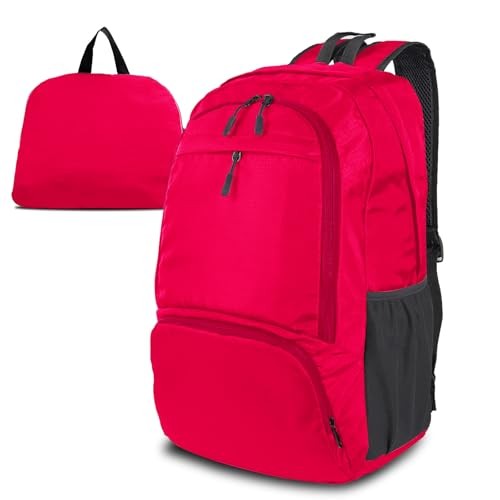 Dewellyoo Lightweight Foldable Packable Rucksack, Red