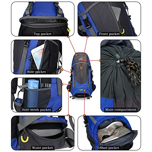 Doshwin 70L Hiking Backpack, Large Rucksack, Blue, XL-2