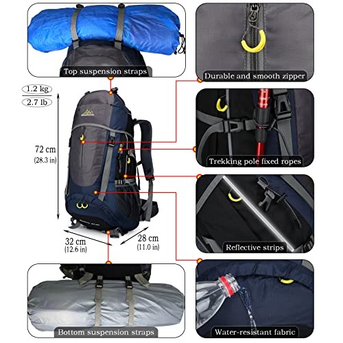 Doshwin 70L Trekking and Camping Backpack, XL, Dark Blue-3