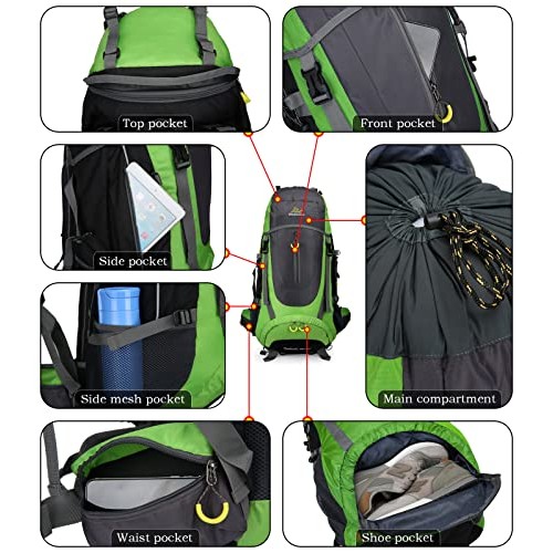 Doshwin 70L Trekking, Camping and Travel Backpack, Green, XL-2