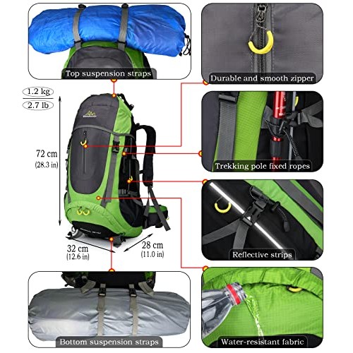 Doshwin 70L Trekking, Camping and Travel Backpack, Green, XL-3