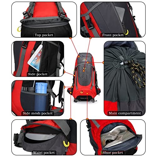 Doshwin 70L Trekking and Camping Backpack, XL, Red-2
