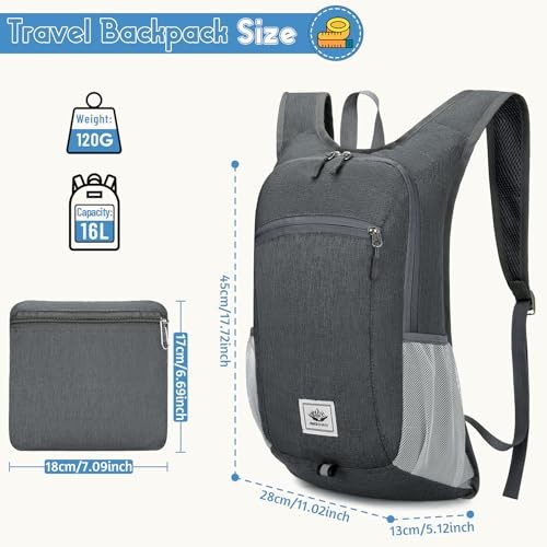 Duemste Foldable Waterproof Backpack, 16L Lightweight Daypack, Dark Grey-1