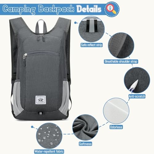 Duemste Foldable Waterproof Backpack, 16L Lightweight Daypack, Dark Grey-2