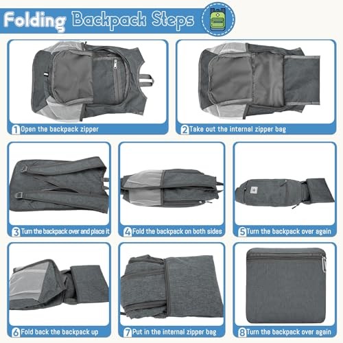 Duemste Foldable Waterproof Backpack, 16L Lightweight Daypack, Dark Grey-4
