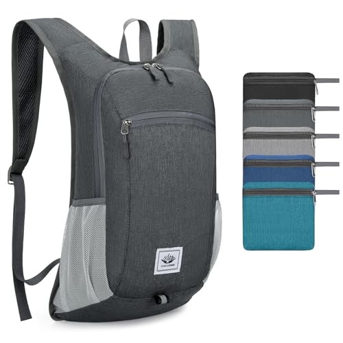 Duemste Foldable Waterproof Backpack, 16L Lightweight Daypack, Dark Grey