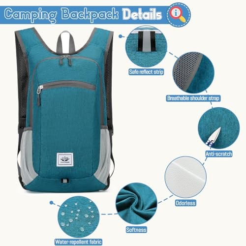 Duemste Foldable Waterproof Backpack, Lightweight 16L Hiking Daypack, Green-2