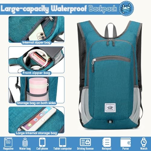 Duemste Foldable Waterproof Backpack, Lightweight 16L Hiking Daypack, Green-3