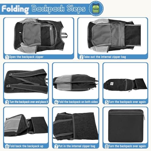 Duemste Foldable Waterproof Backpack, 16L Lightweight Hiking Daypack, Black-4