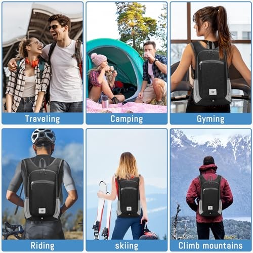 Duemste Foldable Waterproof Backpack, 16L Lightweight Hiking Daypack, Black-6