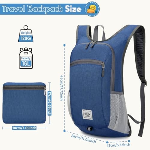 Duemste Foldable Waterproof Backpack, Lightweight 16L Daypack, Blue-1