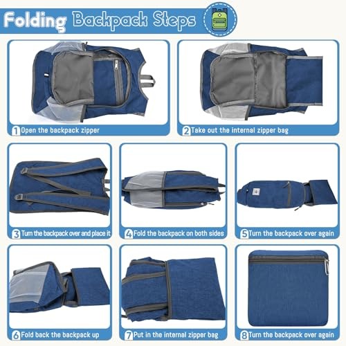 Duemste Foldable Waterproof Backpack, Lightweight 16L Daypack, Blue-4