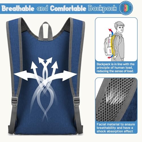 Duemste Foldable Waterproof Backpack, Lightweight 16L Daypack, Blue-5