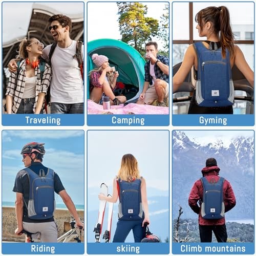 Duemste Foldable Waterproof Backpack, Lightweight 16L Daypack, Blue-6