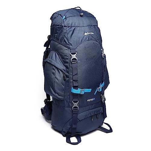 Eurohike Nepal 65 Litre Rucksack, Blue, with Ventilated Back Panel and Padded Harness