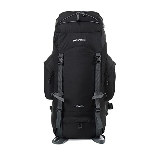Eurohike Nepal 65 Litre Rucksack, Black, with Ventilated Back Panel and Padded Harness