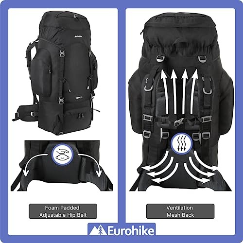 Eurohike Nepal 85L Rucksack with Ventilated Back Panel and Padded Harness, Black-2
