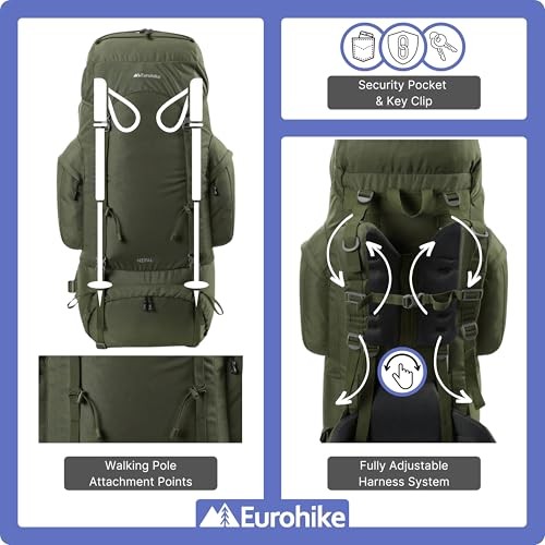 Eurohike Nepal 85 Litre Rucksack, Green, with Ventilated Back Panel and Padded Harness-3
