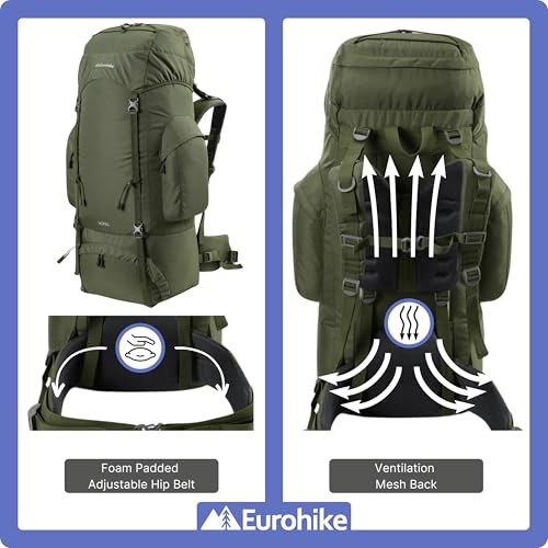 Eurohike Nepal 85 Litre Rucksack, Green, with Ventilated Back Panel and Padded Harness-4