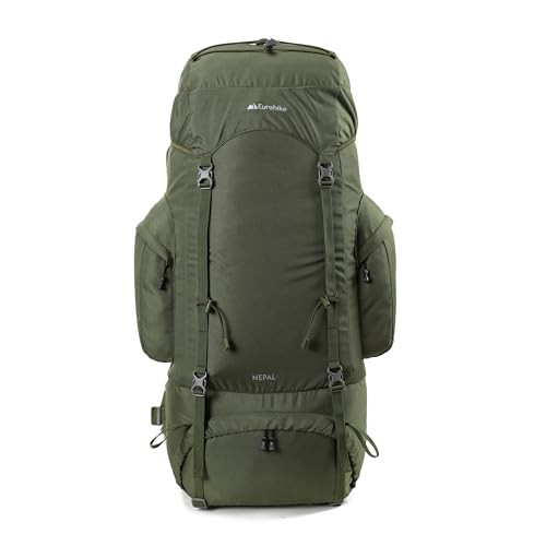 Eurohike Nepal 85 Litre Rucksack, Green, with Ventilated Back Panel and Padded Harness