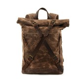FANDARE Vintage Rolltop Canvas Backpack, Brown