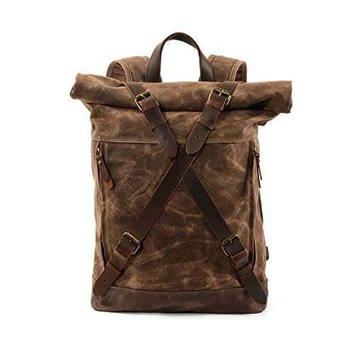 FANDARE Vintage Rolltop Canvas Backpack, Brown