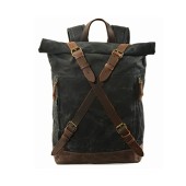 FANDARE Vintage Rolltop Canvas Backpack, Black