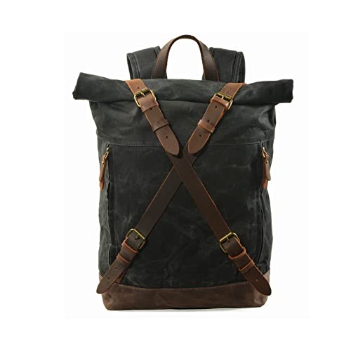 FANDARE Vintage Rolltop Canvas Backpack, Black