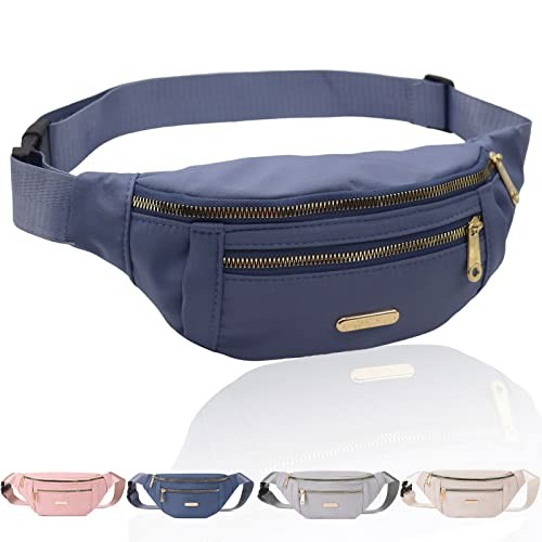 Alviller Fashionable Waist Bag with 3 Zipper Pockets, Blue