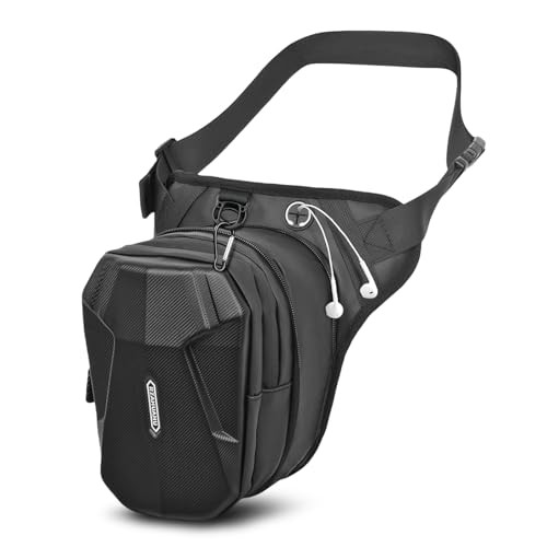 flintronic EVA Hardshell Leg Bag, Motorcycle Waist Pack with Headphone Jack, Black-b