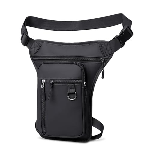 flintronic Motorcycle Leg Bag, Black-b, Adjustable Waist and Thigh Strap