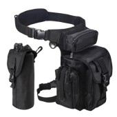 flintronic Tactical Drop Leg Waist Bag, Black, with Water Bottle Pouch