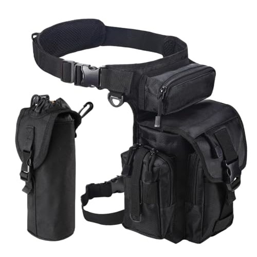 flintronic Tactical Drop Leg Waist Bag, Black, with Water Bottle Pouch