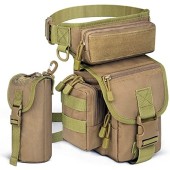 flintronic Tactical Drop Leg Waist Bag with Water Bottle Pouch, Khaki