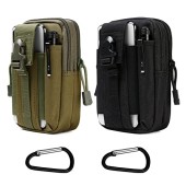 flintronic Tactical Waist Bags, 2 Pack Molle EDC Pouch with Outdoor Hook, Black & Green