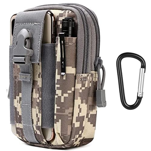 flintronic Tactical Waist Bag, Molle EDC Pouch with Outdoor Hook and Cell Phone Holster, ACU Camouflage