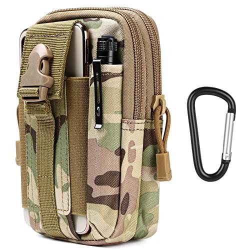 flintronic Tactical Waist Bag, Molle EDC Pouch with Outdoor Hook and Cell Phone Holster, CP Camouflage