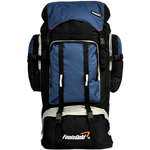 foolsGold XL 100L Hiking, Camping and Travel Backpack Rucksack with Dual Access, Black/Navy