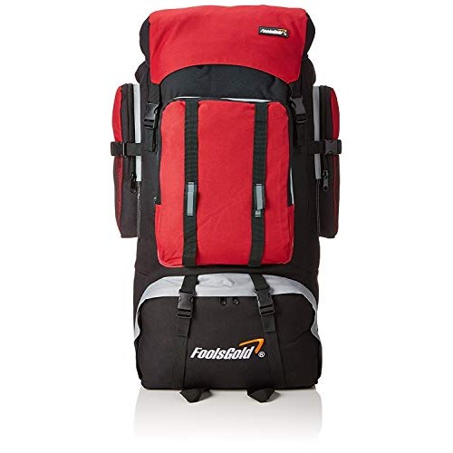 foolsGold XL 100L Hiking, Camping, Travel Backpack Rucksack with Dual Access, Black/Red