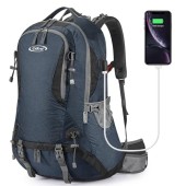 G4Free 50L Waterproof Hiking Backpack with Rain Cover, Dark Blue